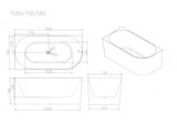 NOVA Ultra-Thin Corner Bathtub With Overflow (Gloss White) 1400/1500/1700mm