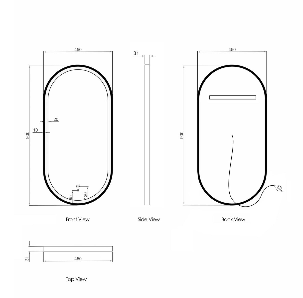 NOOSA LED Oval Metal Coloured Frame Tuffi Mirror 900x450mm