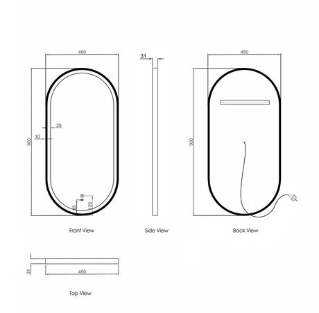 NOOSA LED Oval Metal Coloured Frame Tuffi Mirror 900x450mm