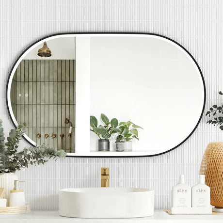 NOOSA LED Oval Metal Frame Mirror 1200x750mm Matte Black