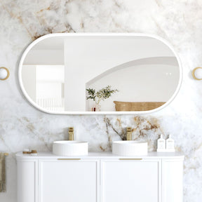 NOOSA LED Oval Metal Frame Mirror 1500x750mm Matte White