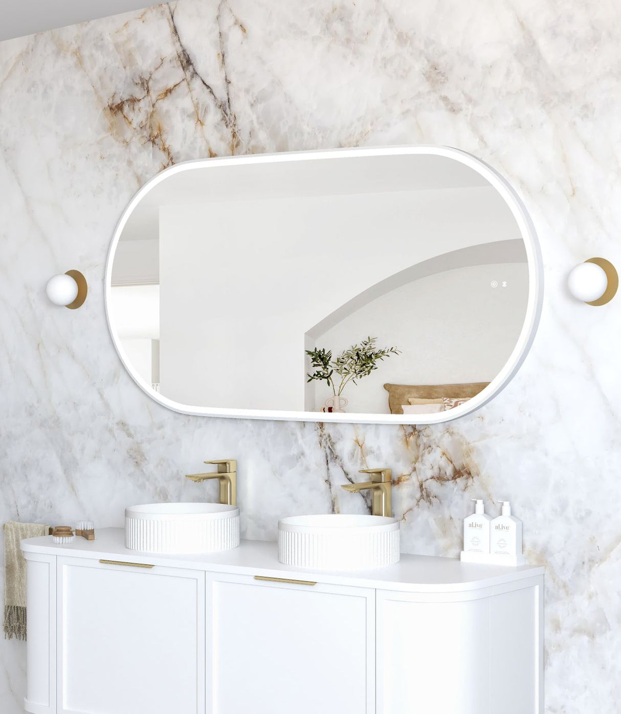 NOOSA LED Oval Metal Frame Mirror 1500x750mm Matte White