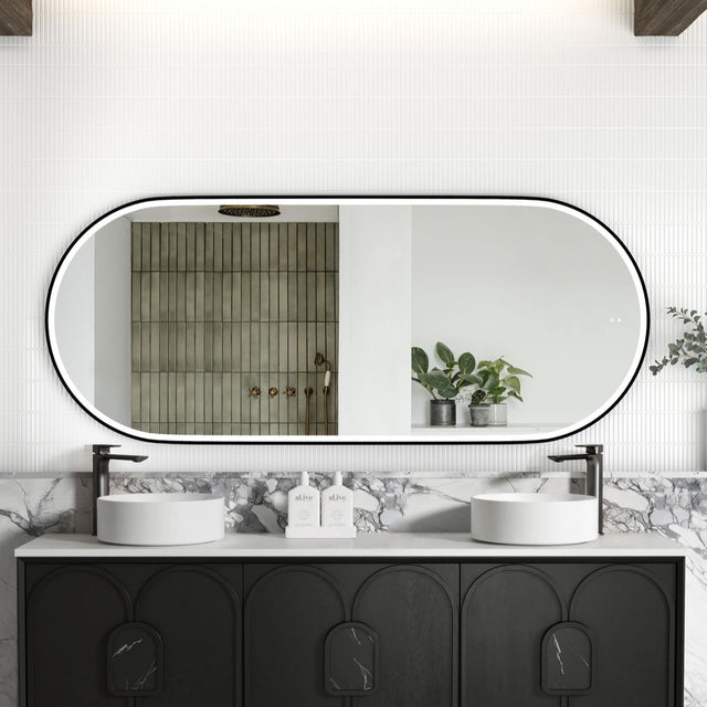 NOOSA LED Oval Metal Frame Mirror 1800x750mm Matte Black