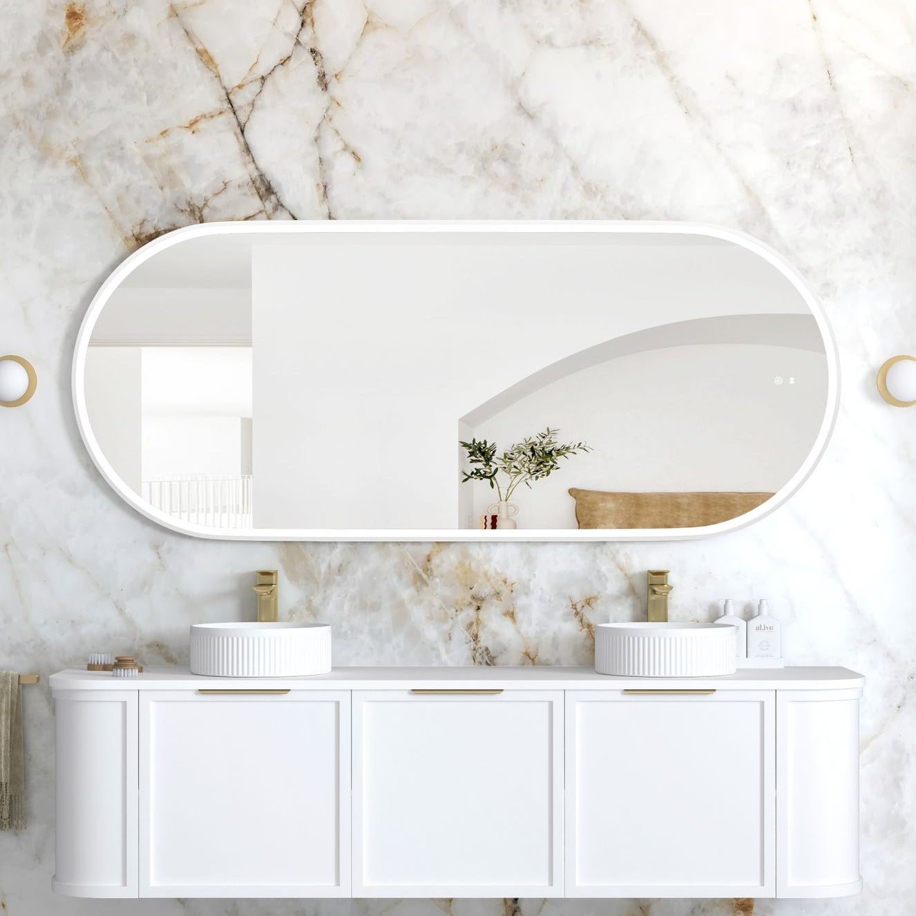 NOOSA LED Oval Metal Frame Mirror 1800x750mm Matte White