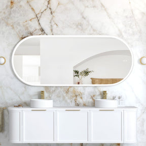 NOOSA LED Oval Metal Frame Mirror 1800x750mm Matte White