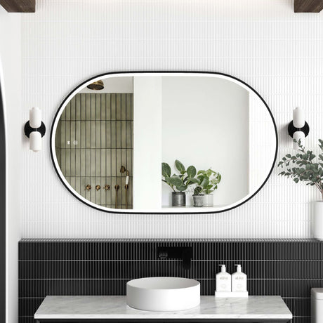 NOOSA LED Oval Metal Frame Mirror 900x600mm Matte Black