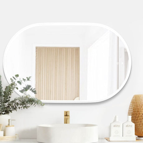 NOOSA LED Oval Metal Frame Mirror 900x600mm Matte White