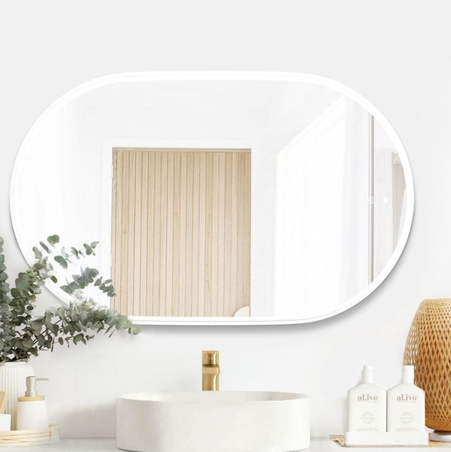 NOOSA LED Oval Metal Frame Mirror 900x600mm Matte White