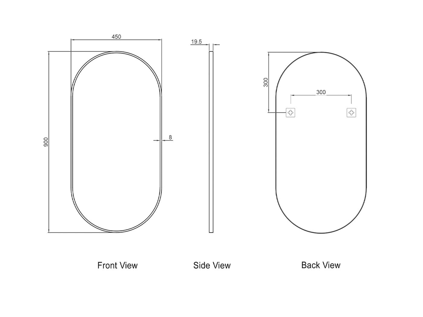 NOOSA Oval Framed Mirror 900x450mm