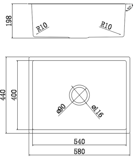 New Cora single bowl undermout sink 5in one carton Drawing