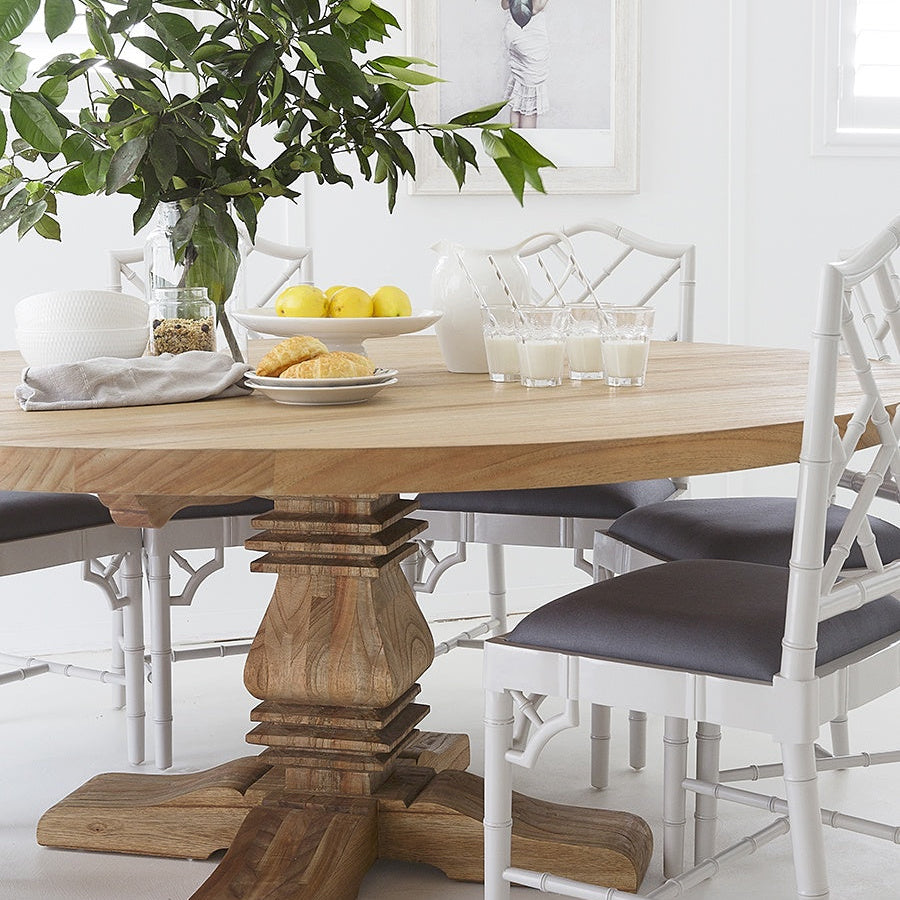 Newland Round Solid Mindi Wood Pedestal Table - 1.8m