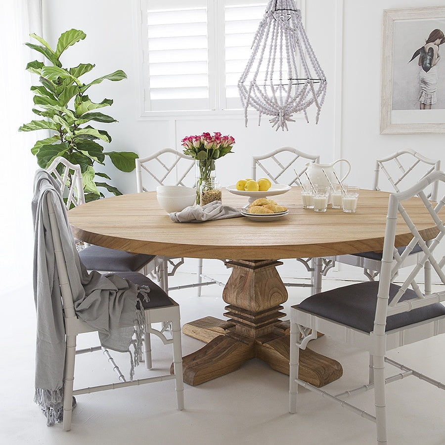 Newland Round Solid Mindi Wood Pedestal Table - 1.8m