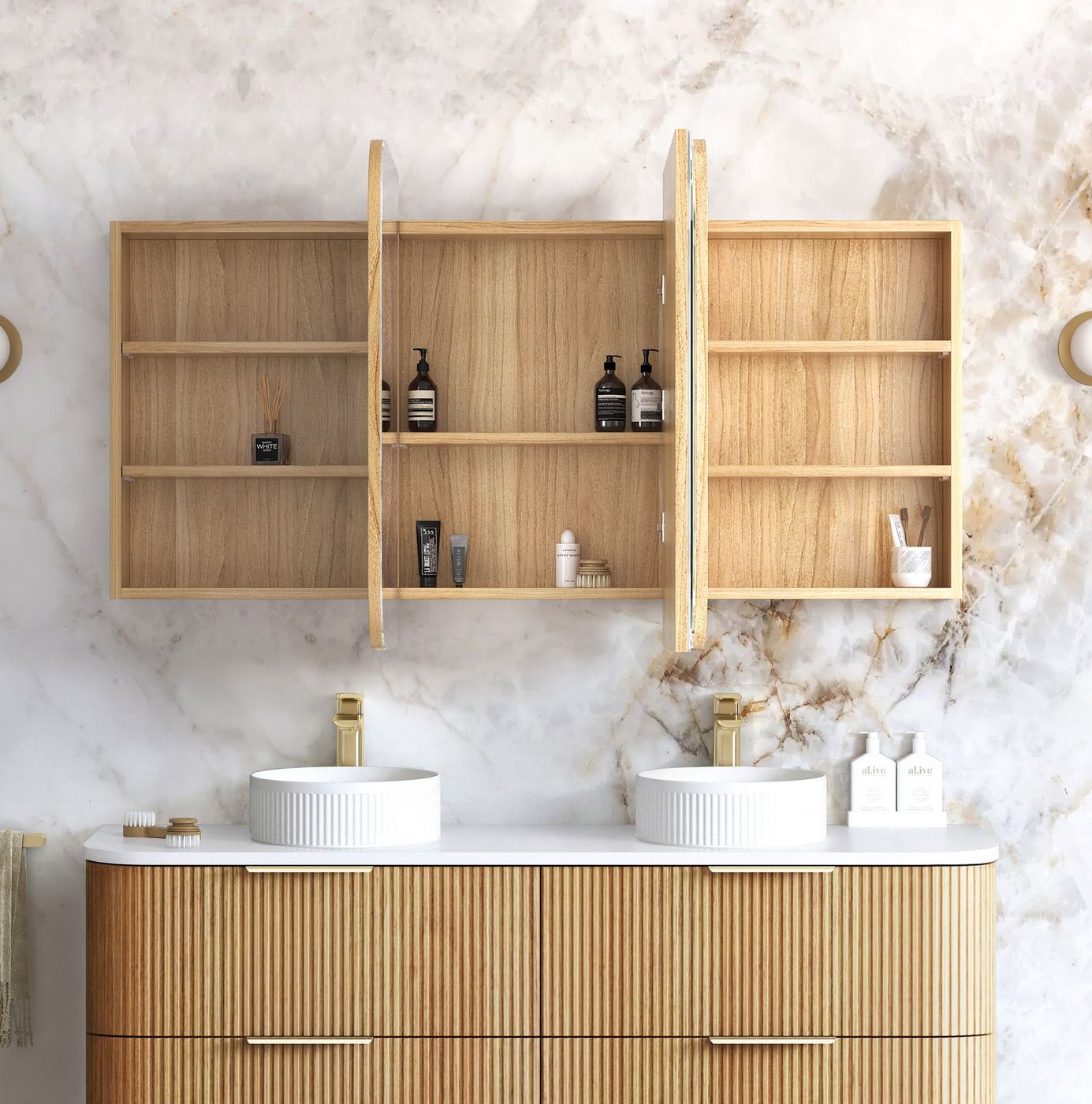 Newport Shaving Cabinet-Woodland Oak-Soft Square 900-1200-1500-1800