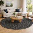 Nordic Black White Reversible Wool Round Rug