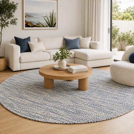 Nordic Blue Reversible Wool Round Rug