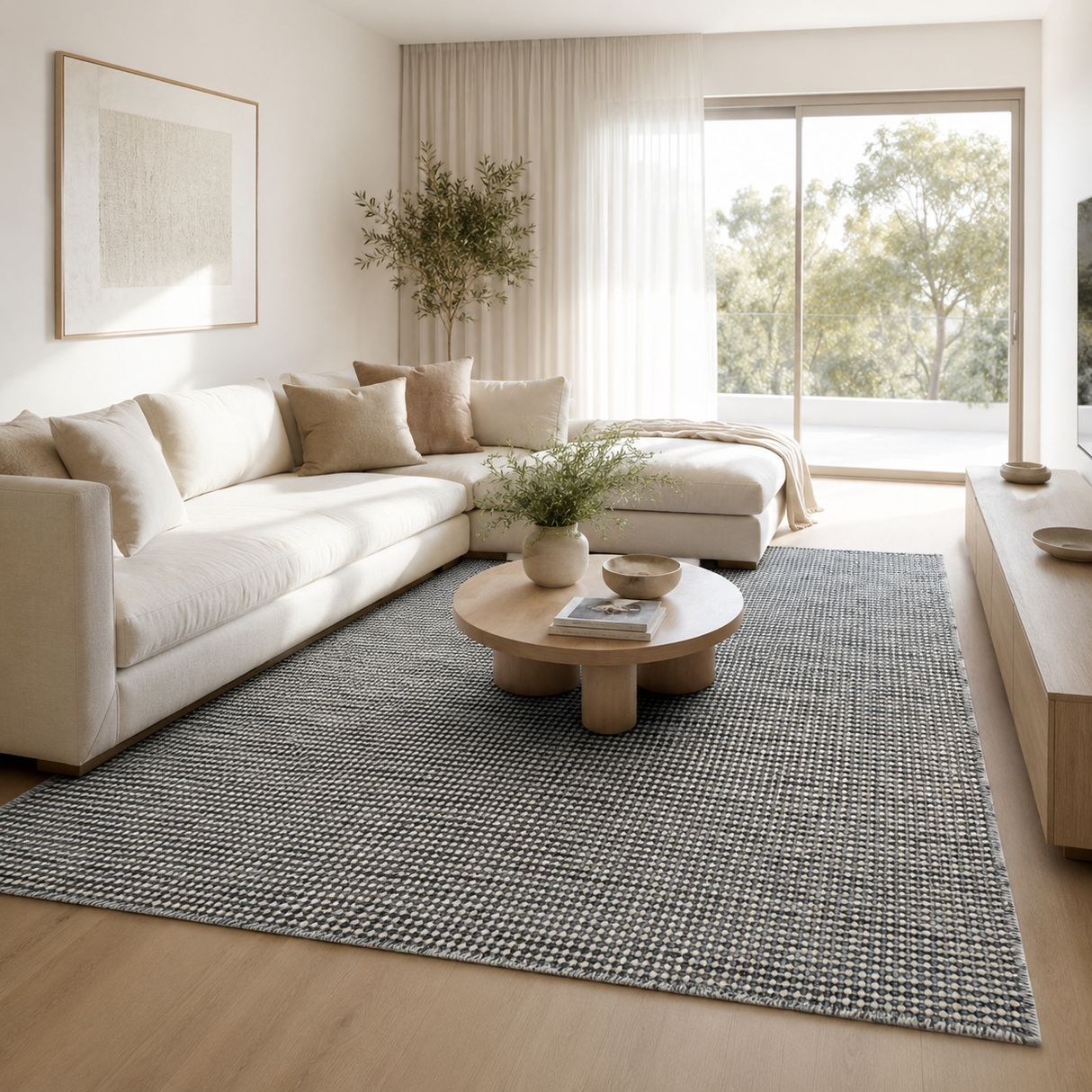 Nordic Teal Blue Reversible Wool Rug