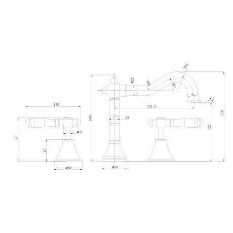 Nova II Basin Mixer Lead Free Drawing