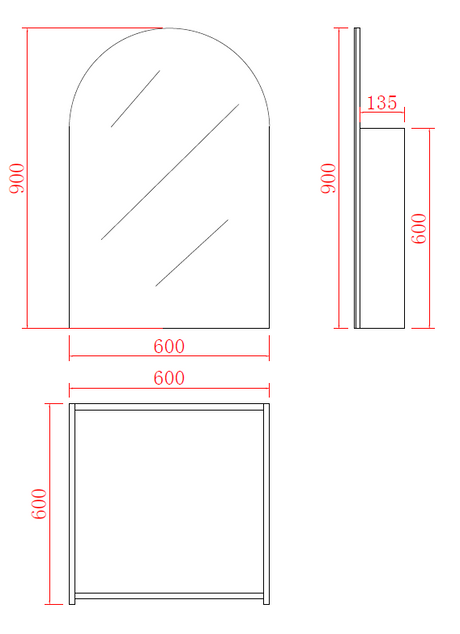 OLIVIA Shaving Cabinet Arch Mirror Matte Black (600mm)