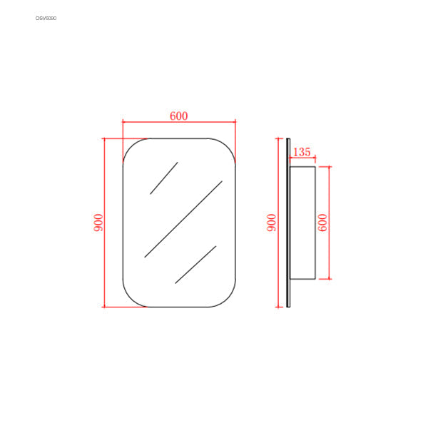 OLIVIA Shaving Cabinet Matte White (600mm)-drawing