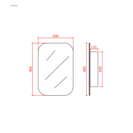 OLIVIA Shaving Cabinet Matte White (600mm)-drawing