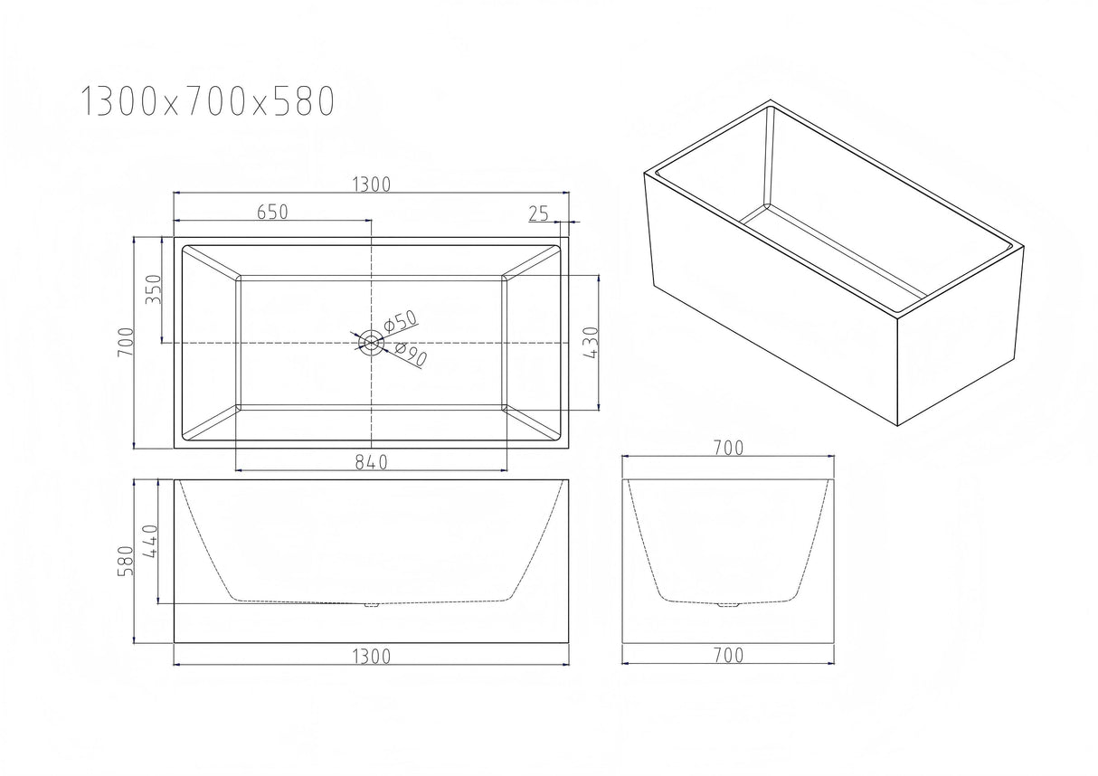 ORTA Multi-Fit Freestanding Bathtub with Overflow/Non-Overflow (Gloss White) 1300/1400/1500/1700mm