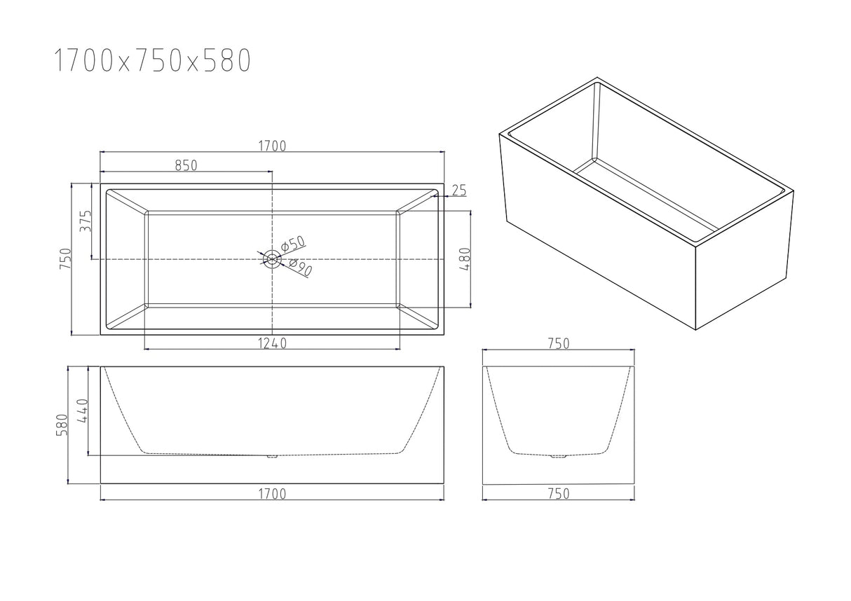 ORTA Multi-Fit Freestanding Bathtub with Overflow/Non-Overflow (Gloss White) 1300/1400/1500/1700mm