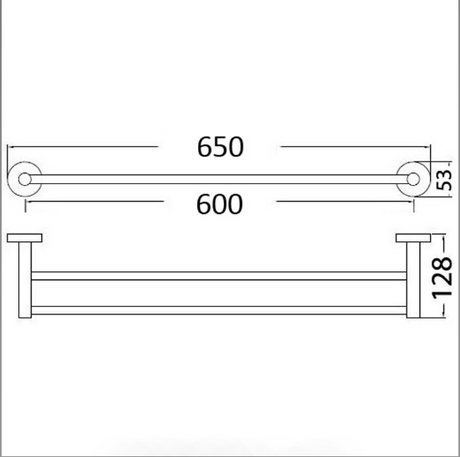 Otus Round Double Towel Rail 600mm - Technical Drawing