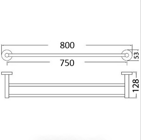 Otus Round Double Towel Rail 750mm - Technical Drawing