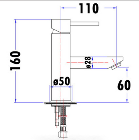 Otus Pin Handle Basin Mixer - Technical Drawing