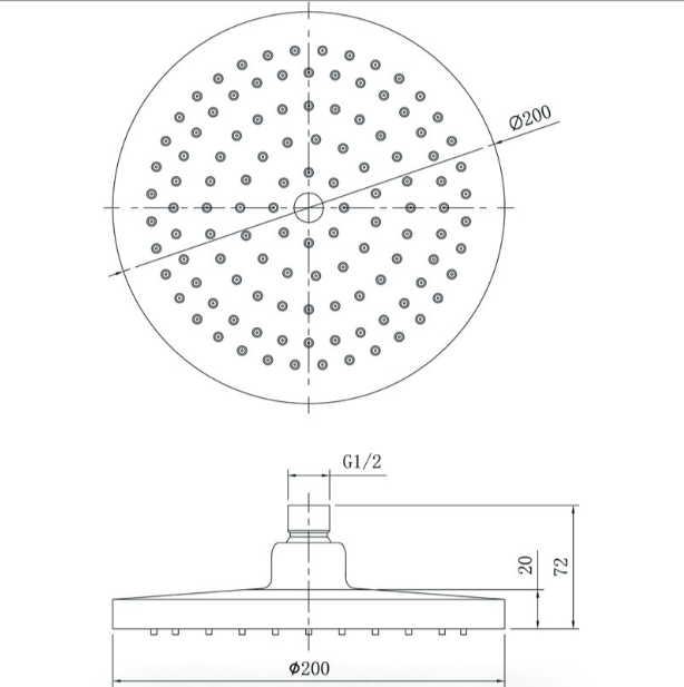 Otus Round Overhead Shower 200mm - Technical Drawing