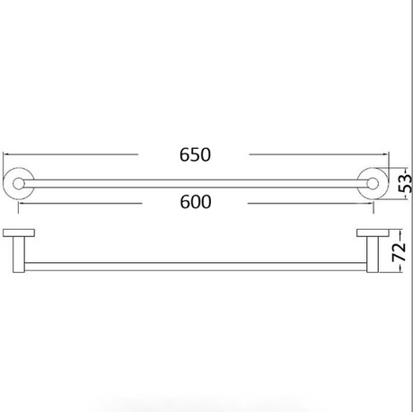 Otus Round Single Towel Rail 600mm - Technical Drawing