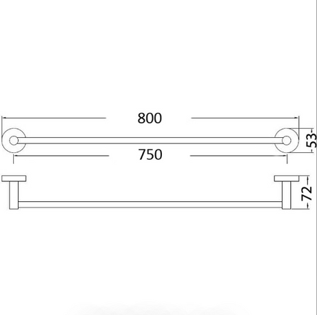 Otus Round Single Towel Rail 750mm - Technical Drawing
