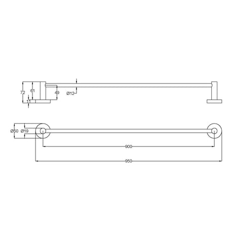 OTUS Slimline Towel Rail Single 900mm