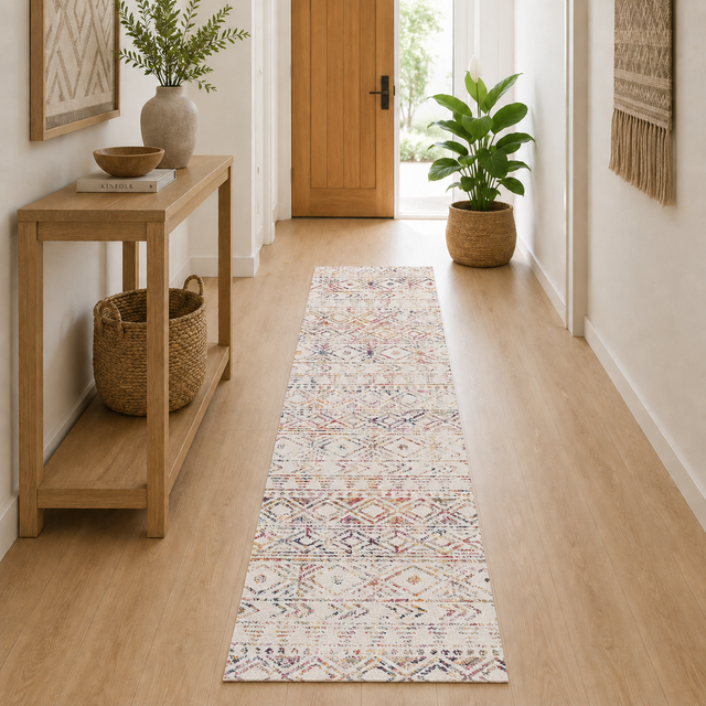 Oasis Ismail Multi Grey Rustic Runner Rug