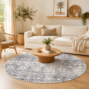 Oasis Ismail White Blue Rustic Round Rug