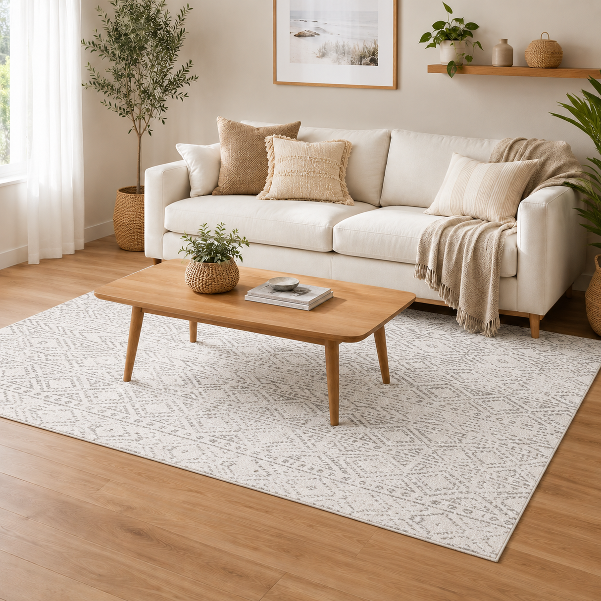 Oasis Ismail White Grey Rustic Rug