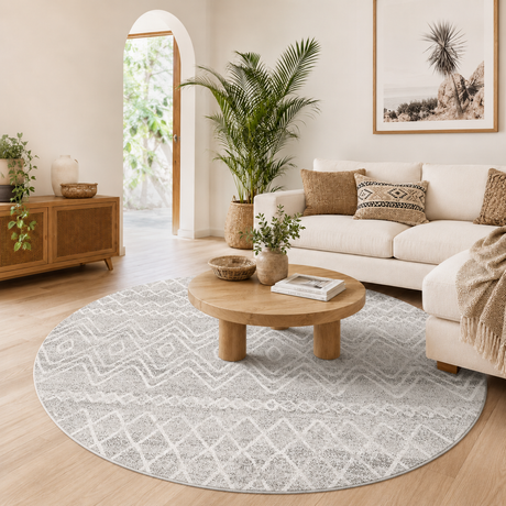Oasis Nadia Grey Rustic Tribal Round Rug
