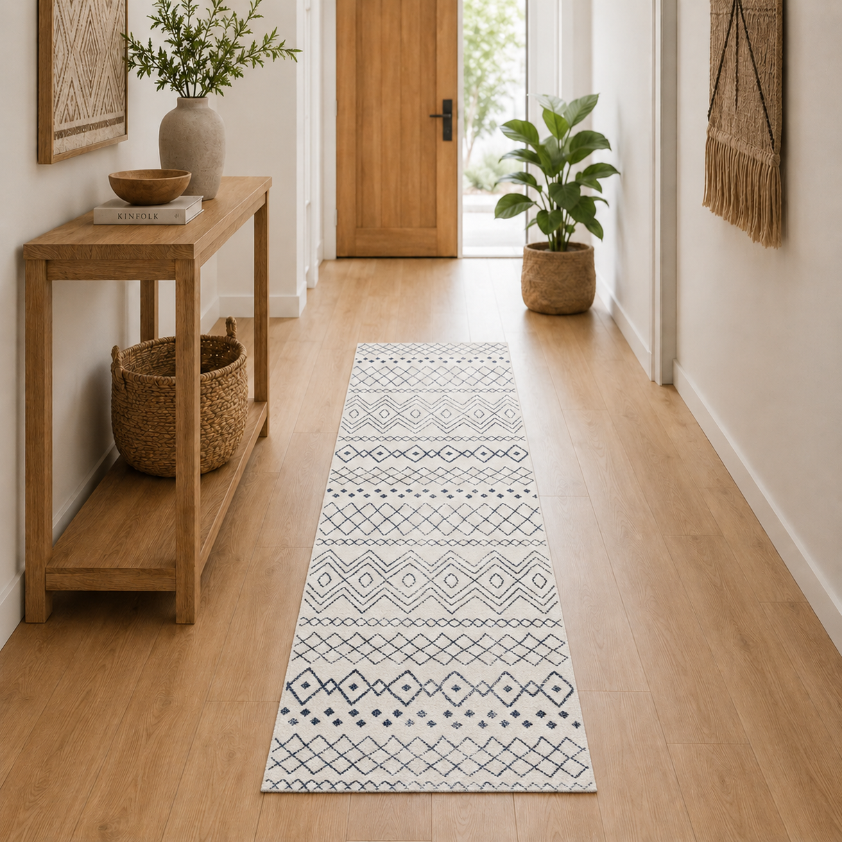 Oasis Nadia White Blue Rustic Tribal Runner Rug