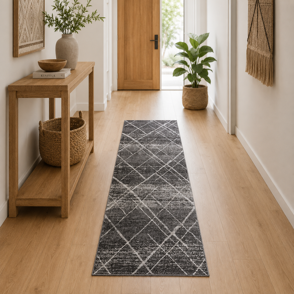 Oasis Noah Charcoal Contemporary Runner Rug