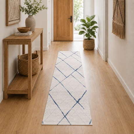 Oasis Noah White Blue Contemporary Runner Rug