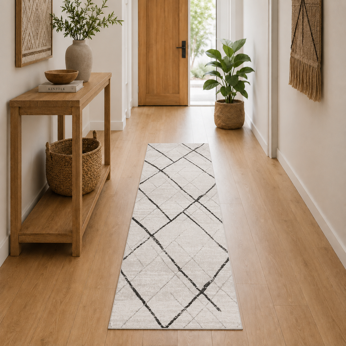 Oasis Noah White Grey Contemporary Runner Rug