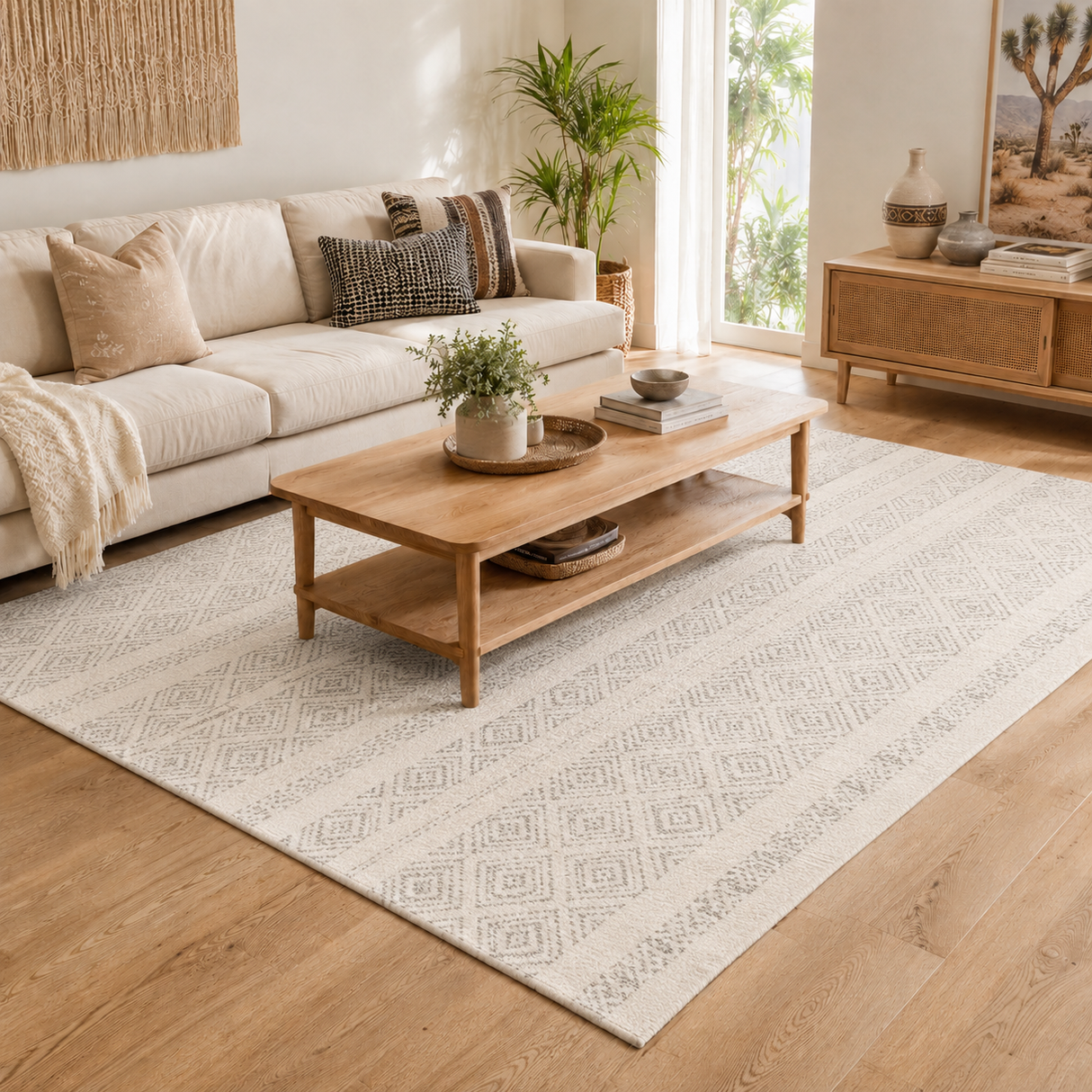 Oasis Salma White And Grey Tribal Rug