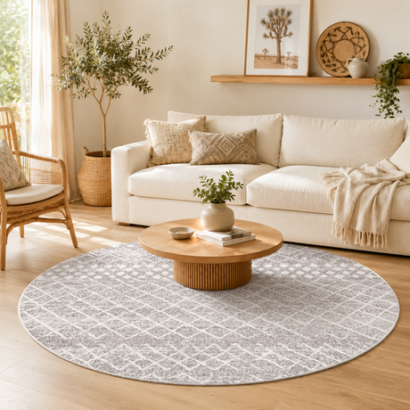 Oasis Selma White Grey Tribal Round Rug