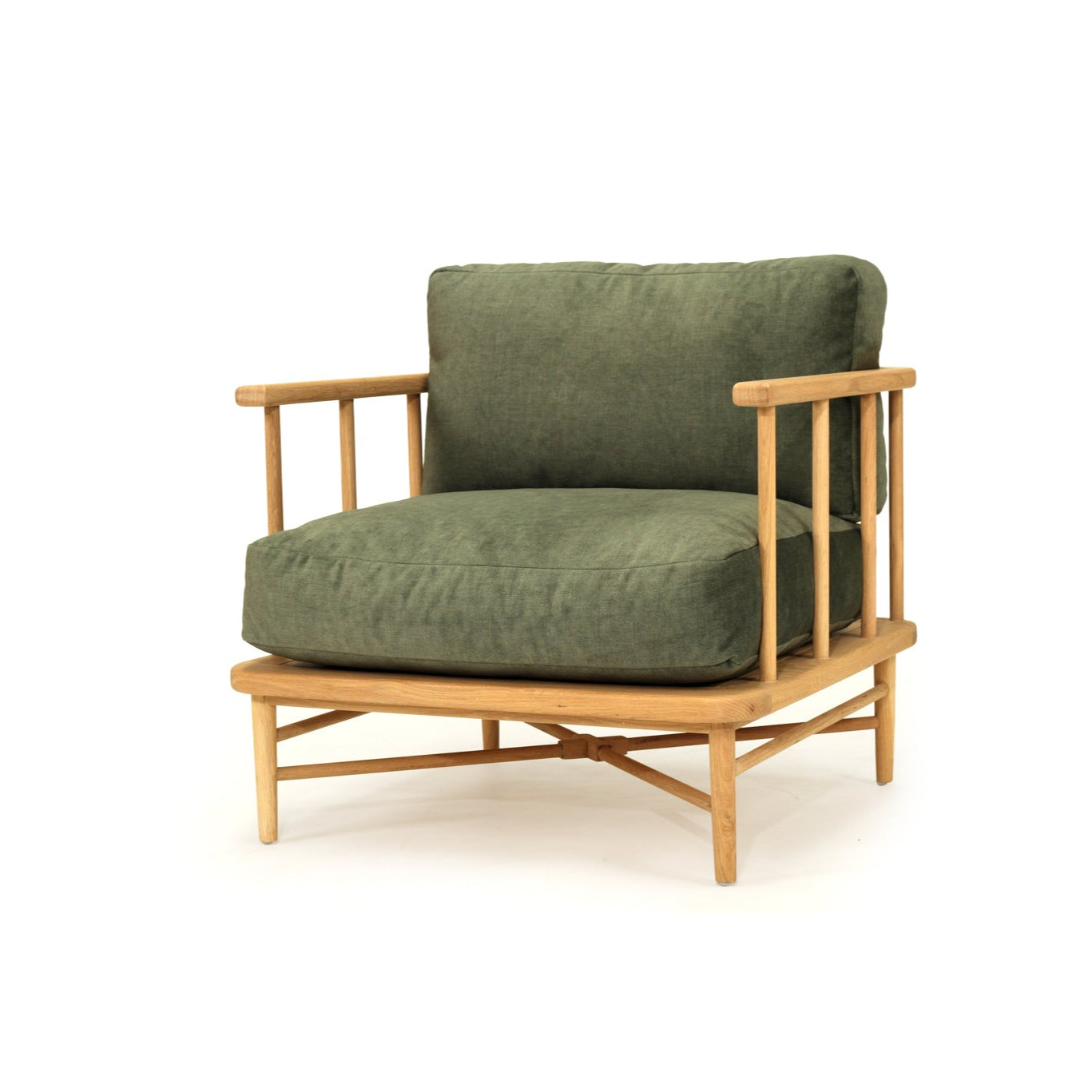 Opal American Oak Armchair - Cypress Green Velvet Cushions