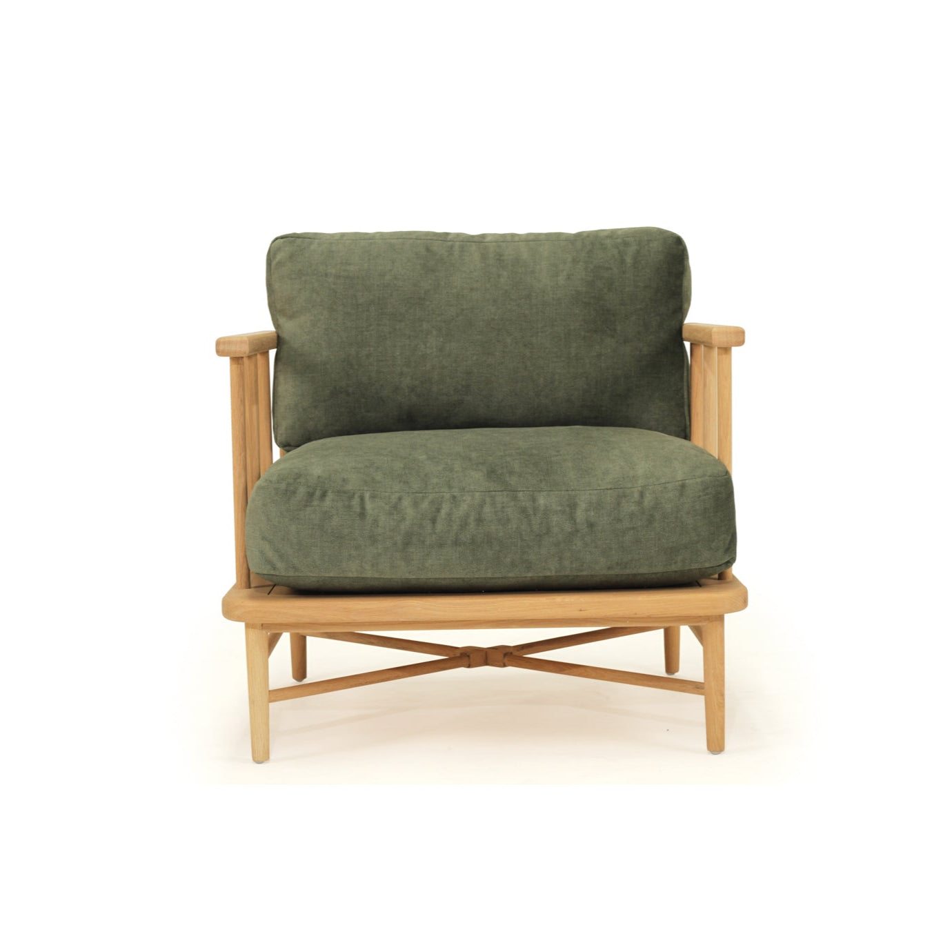 Opal American Oak Armchair - Cypress Green Velvet Cushions