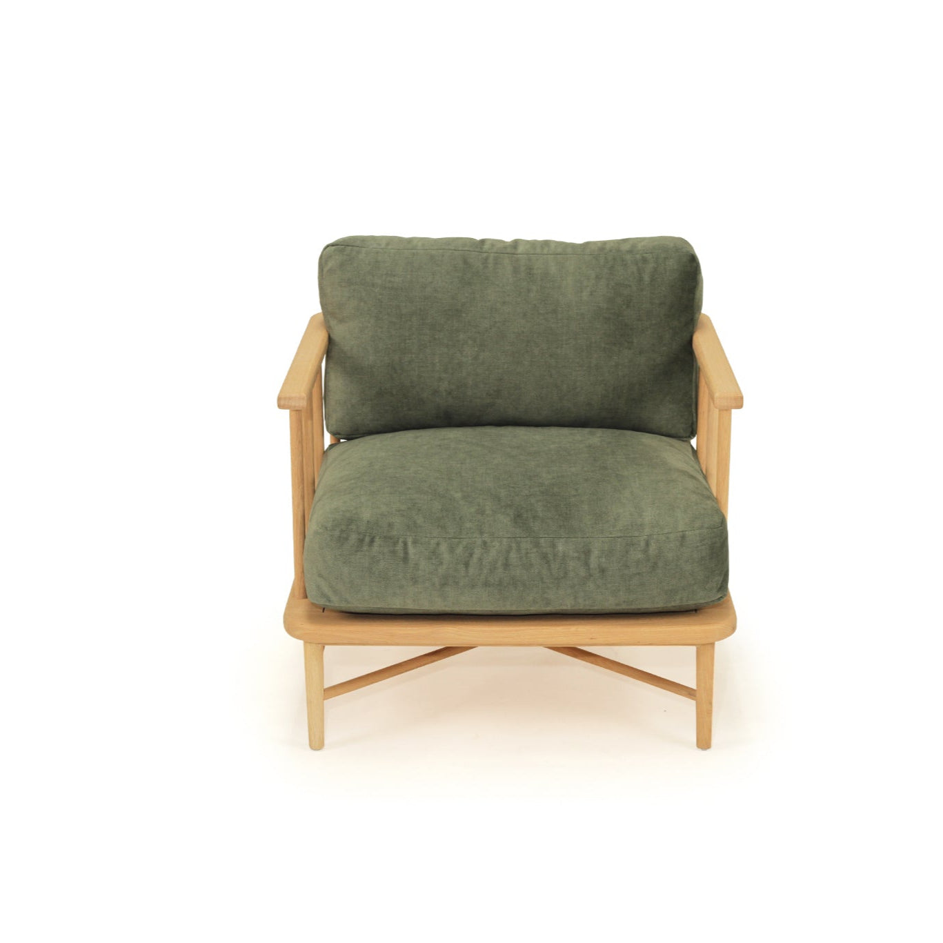 Opal American Oak Armchair - Cypress Green Velvet Cushions