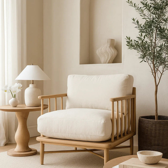 Opal American Oak Armchair - Linen Cushions
