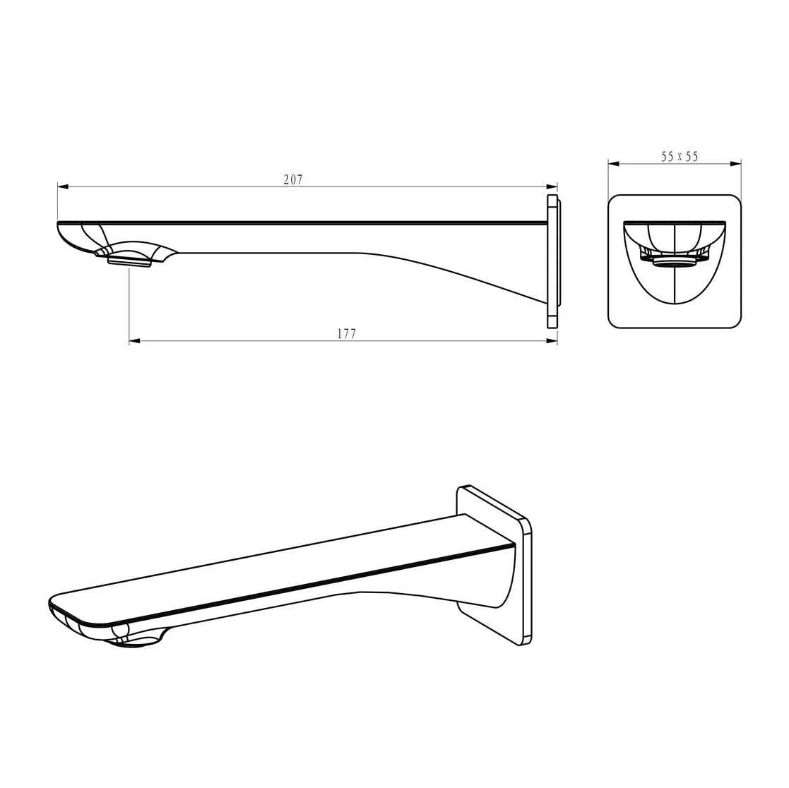 Oskar Bath Spout-207mm drawing