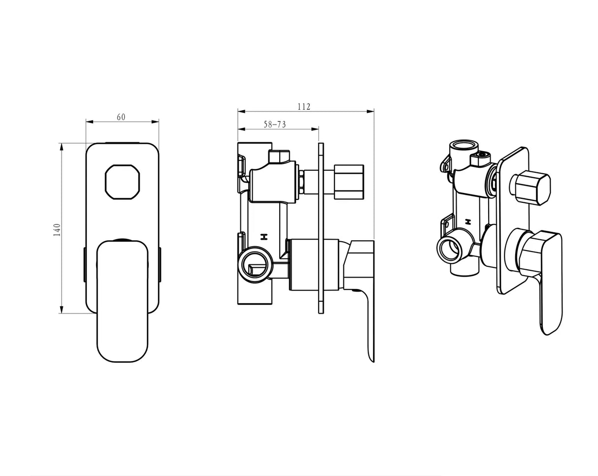 Oskar Shower Mixer With Diverter drawing