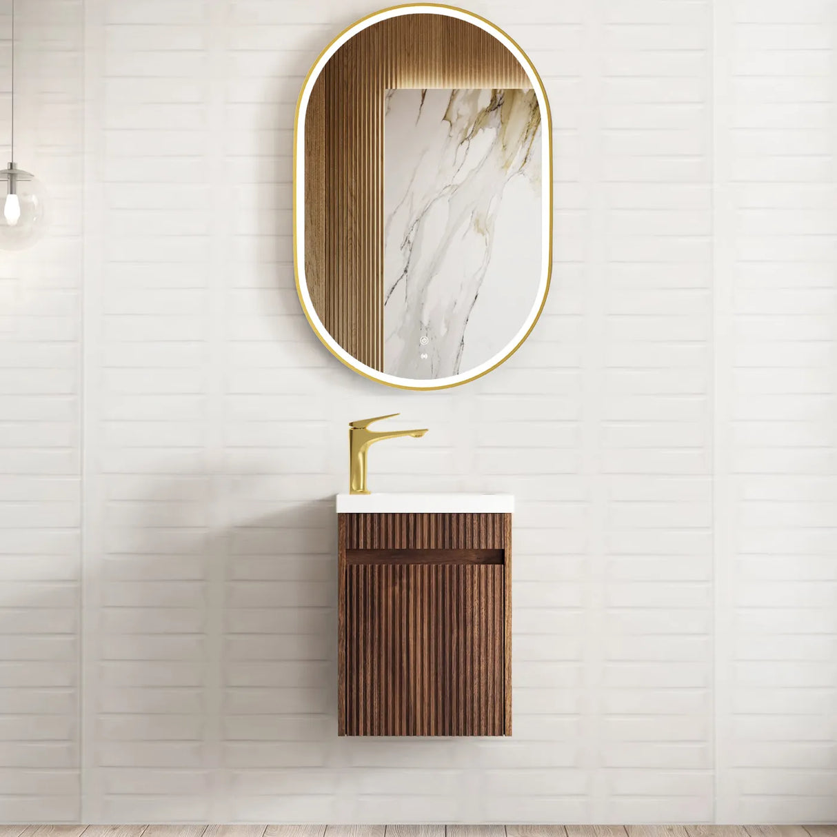 Otti Mini Ensuite Fluted Vanity 400mm (Sable Walnut)